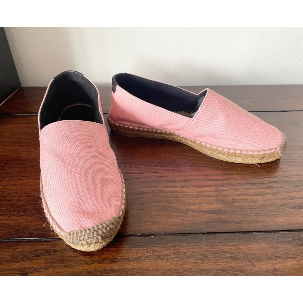 Saint Laurent Women's Pink Canvas Embroidered Flats Loafers Shoes, sz 37.5 - Picture 7 of 10